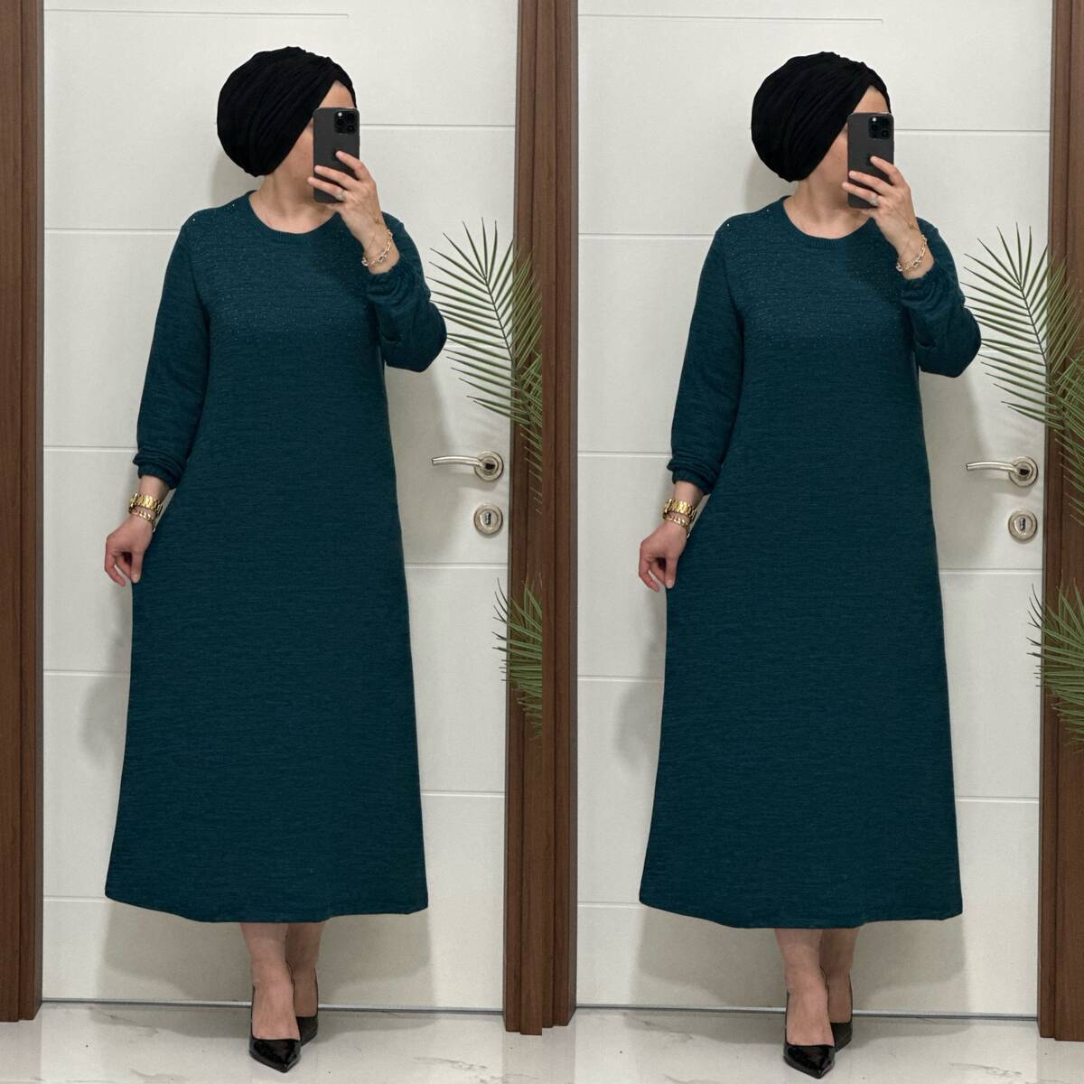 25347 K 125 PETROL DİLARA TAŞLI TRİKO ELBİSE