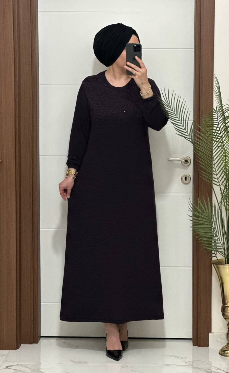 25347 K 125 MÜRDÜM DİLARA TAŞLI TRİKO ELBİSE