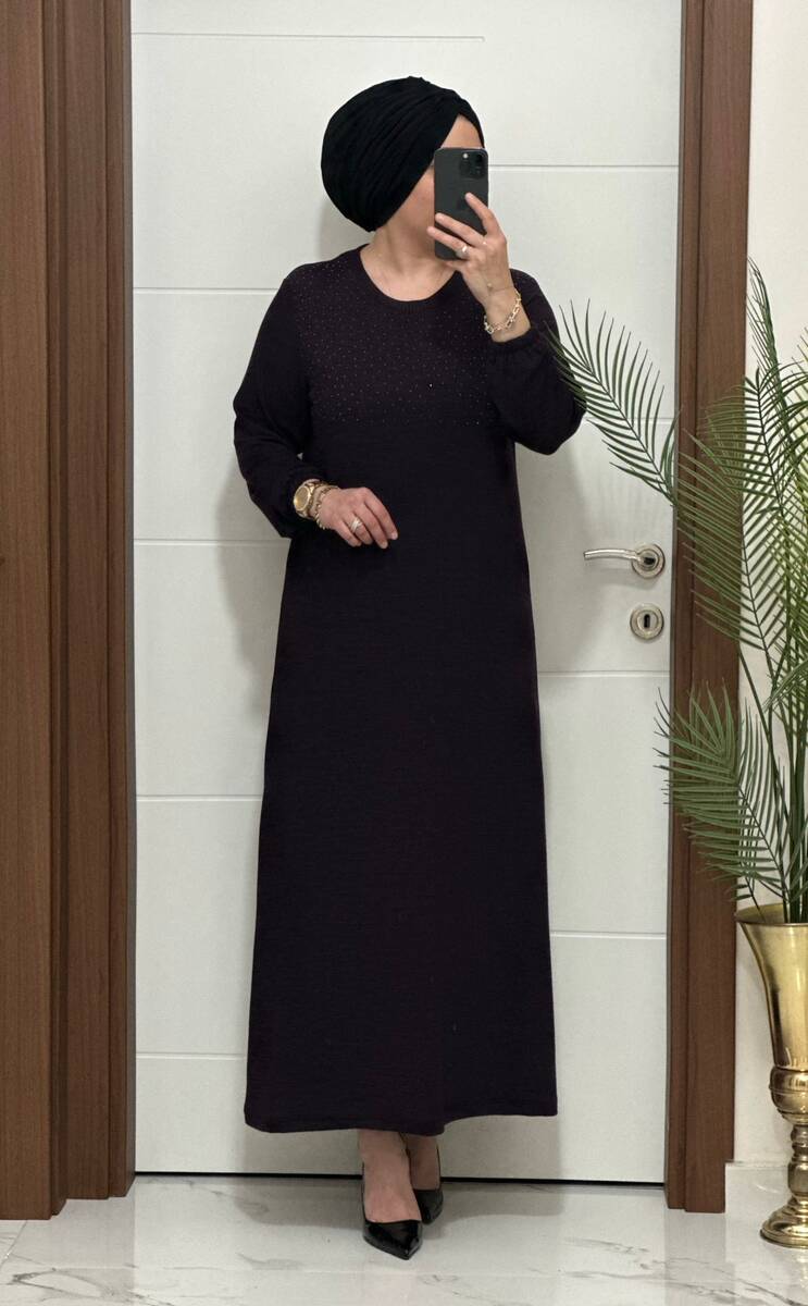 25347 K 125 MÜRDÜM DİLARA TAŞLI TRİKO ELBİSE