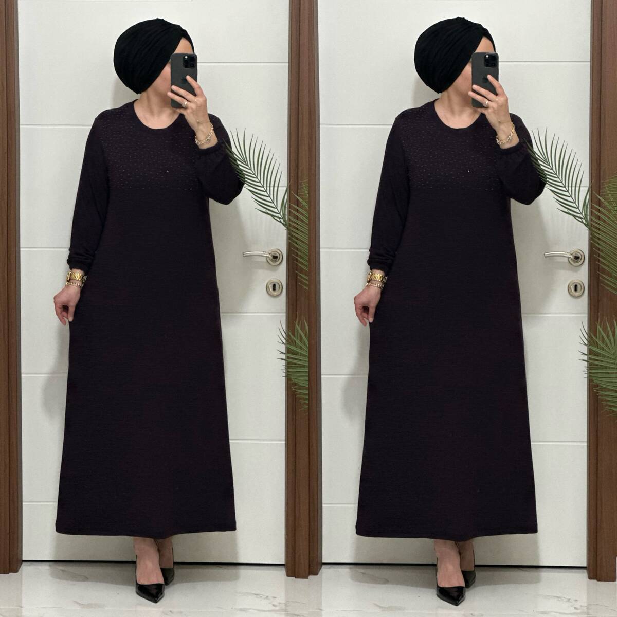 25347 K 125 MÜRDÜM DİLARA TAŞLI TRİKO ELBİSE