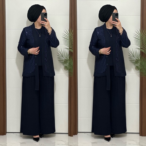 MASAL ABİYEM - 7213 K200 LACİVERT PUL PAYET ZARA TAKIM