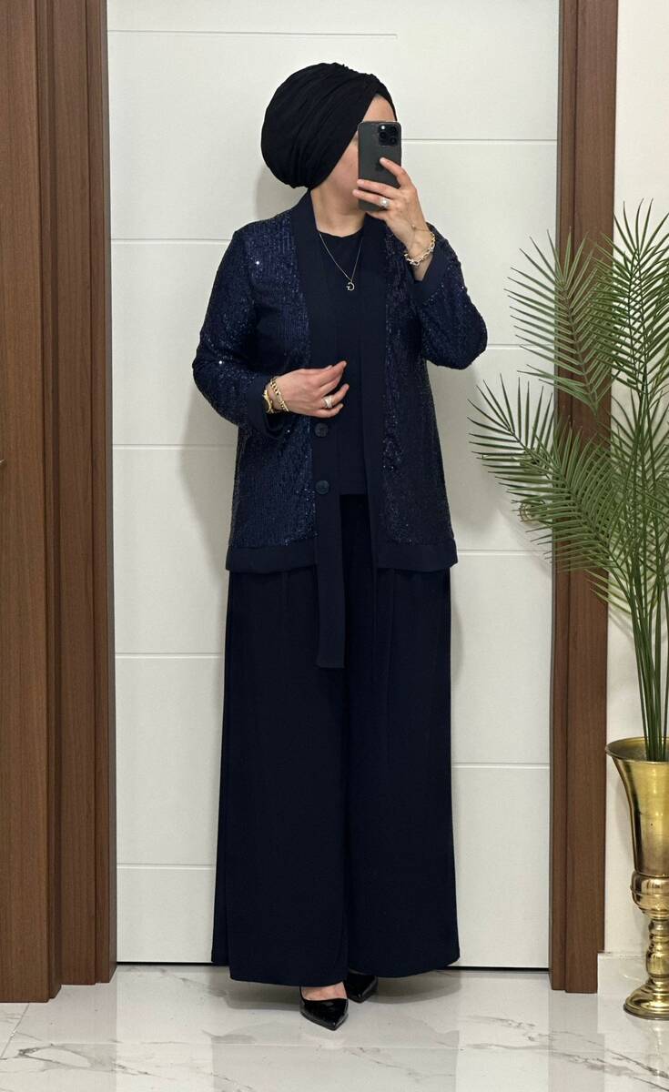 7213 K200 LACİVERT PUL PAYET ZARA TAKIM