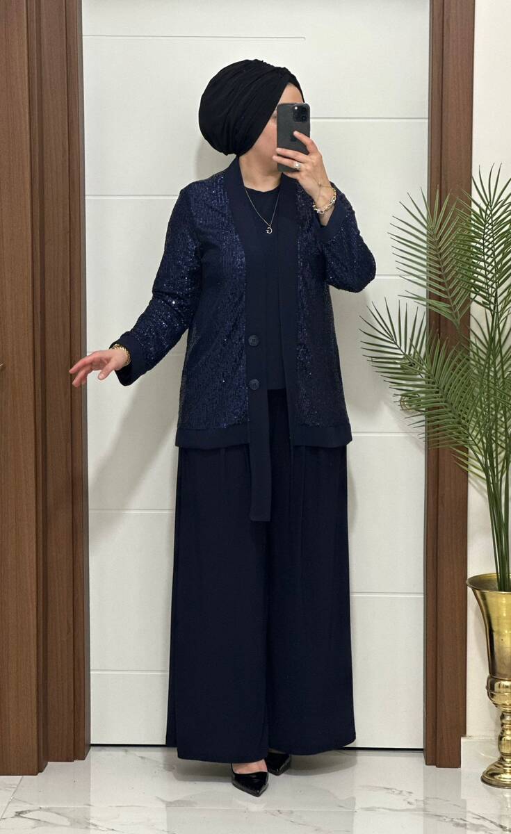 7213 K200 LACİVERT PUL PAYET ZARA TAKIM