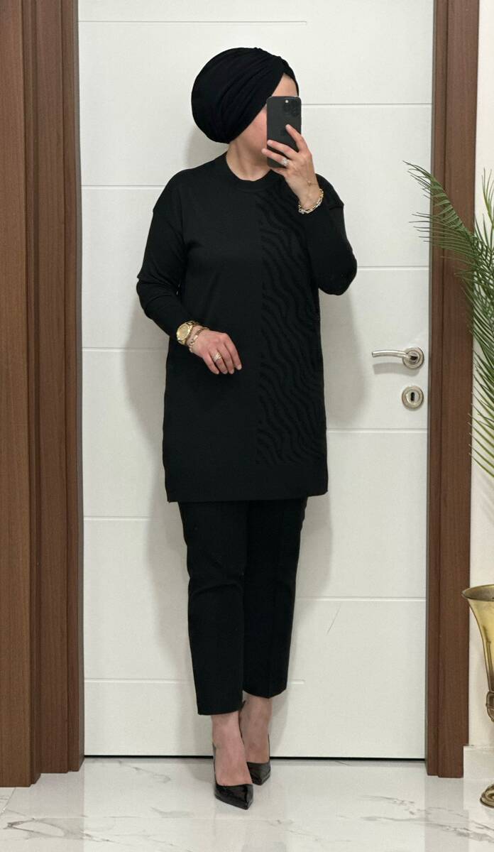 5100 K 100 SİYAH ZEBRA DESEN SOĞUK İPLİK TUNİK