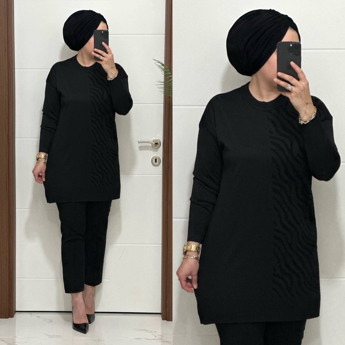 5100 K 100 SİYAH ZEBRA DESEN SOĞUK İPLİK TUNİK