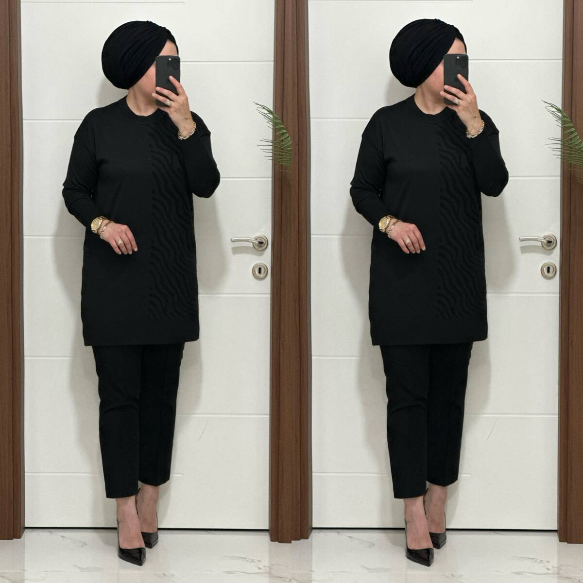 5100 K 100 SİYAH ZEBRA DESEN SOĞUK İPLİK TUNİK