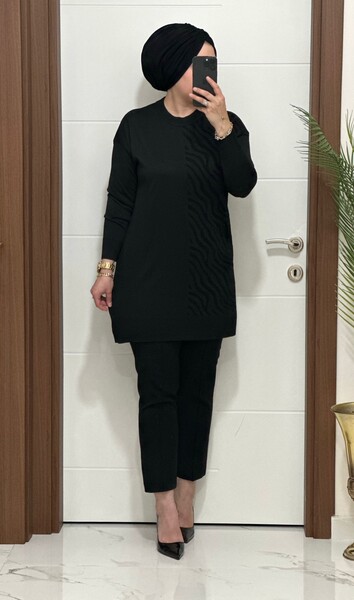 MASAL ABİYEM - 5100 K 100 SİYAH ZEBRA DESEN SOĞUK İPLİK TUNİK