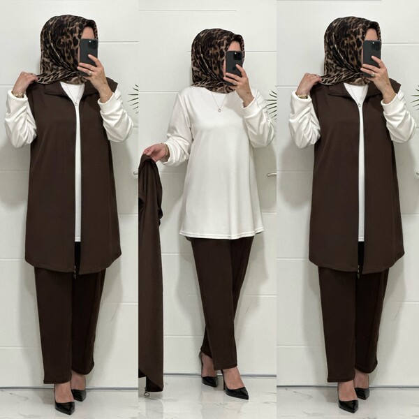 3030 K KAHVE GAMZE ÜÇLÜ TAKIM - Thumbnail