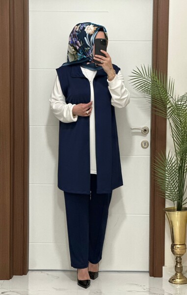 3030 K LACİVERT GAMZE ÜÇLÜ TAKIM - Thumbnail