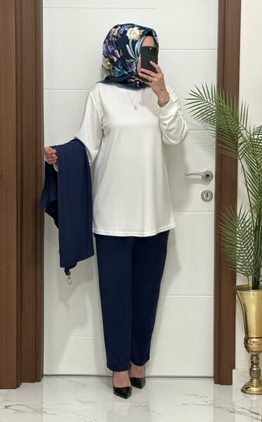 3030 K LACİVERT GAMZE ÜÇLÜ TAKIM - Thumbnail