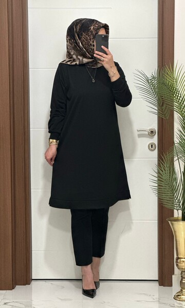 3322 K35 SİYAH EDA TUNİK - Thumbnail