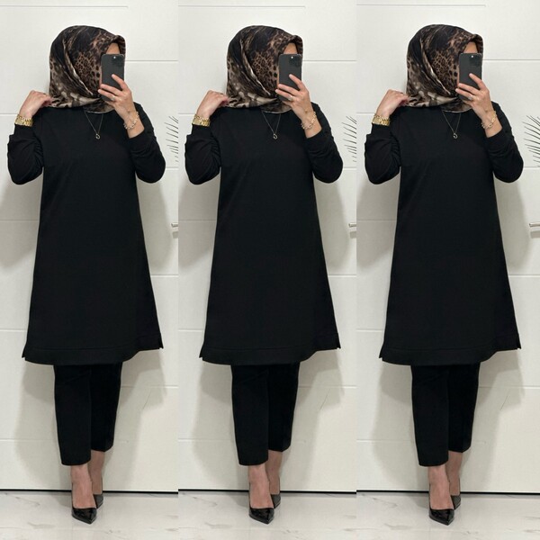 3322 K35 SİYAH EDA TUNİK - Thumbnail