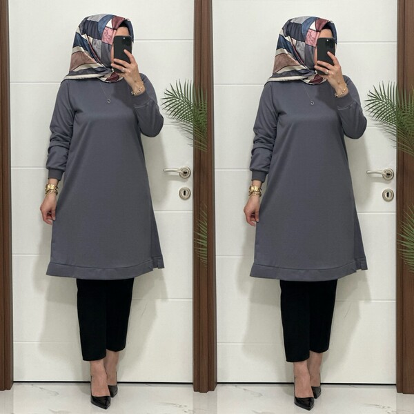 3322 K35 GRİ EDA TUNİK - Thumbnail