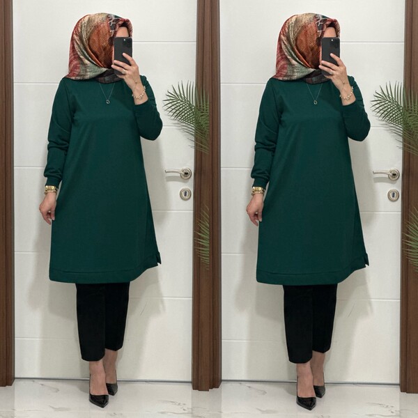 3322 K35 ZÜMRÜT YEŞİLİ EDA TUNİK - Thumbnail