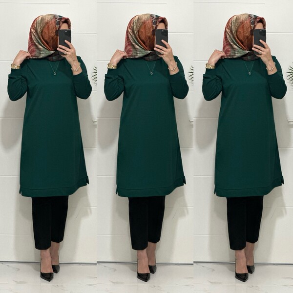 3322 K35 ZÜMRÜT YEŞİLİ EDA TUNİK - Thumbnail