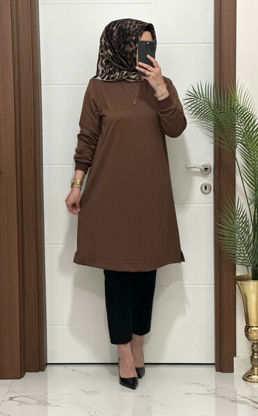3322 K35 KAHVE EDA TUNİK - Thumbnail