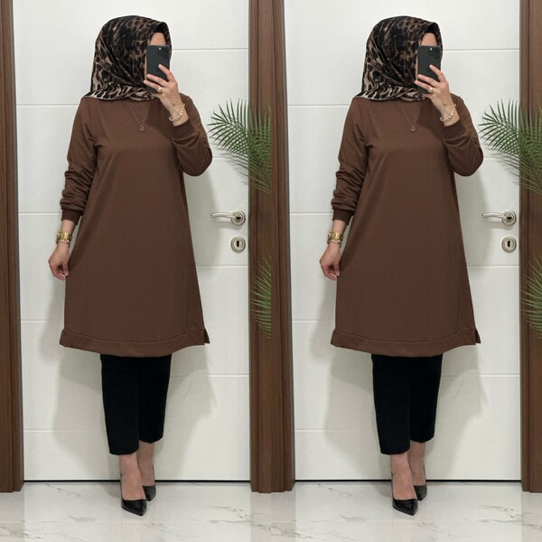 3322 K35 KAHVE EDA TUNİK - Thumbnail