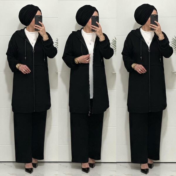 5222 K 150 SİYAH ZİNCİR DETAY SPOR İKİLİ TAKIM - Thumbnail