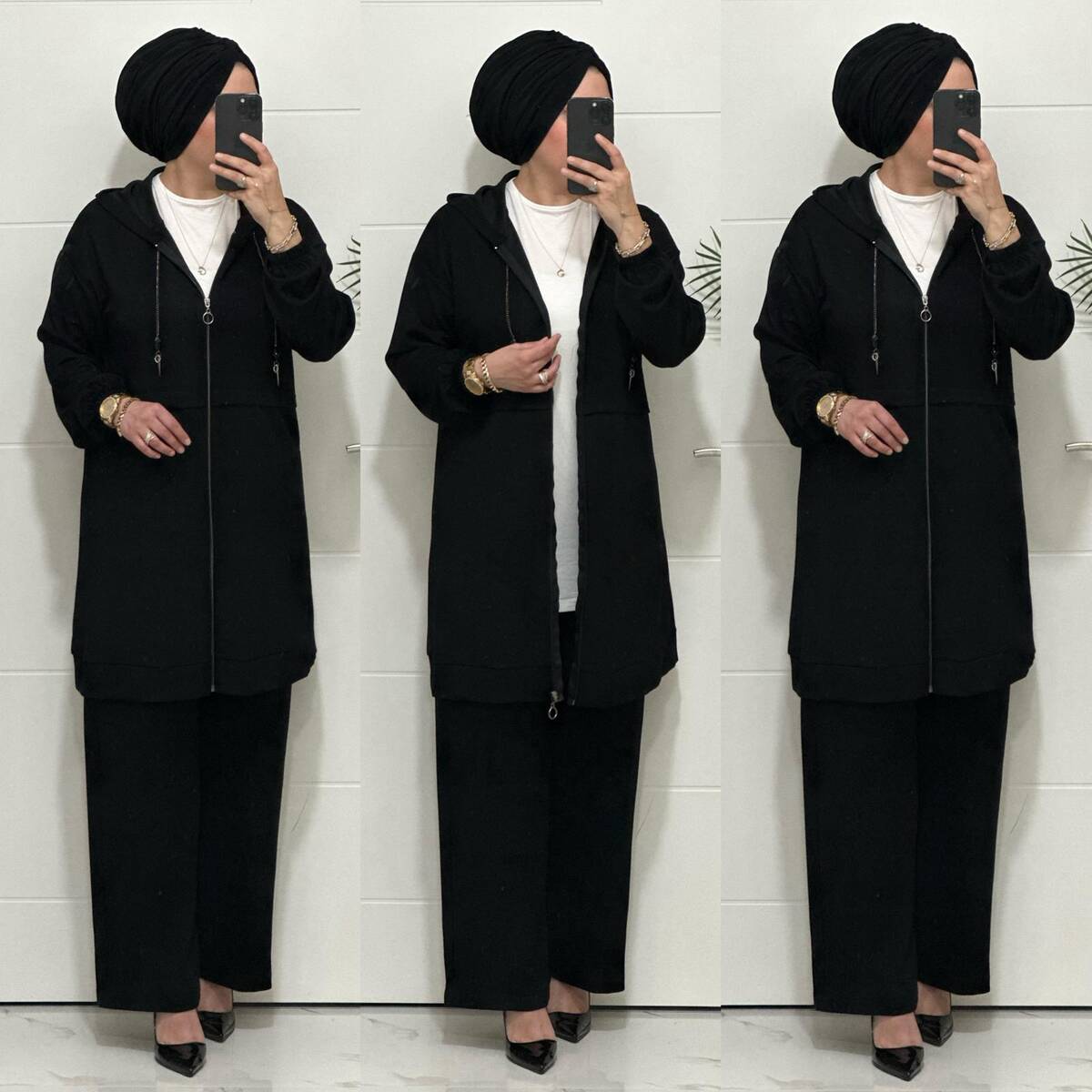 5222 K 150 SİYAH ZİNCİR DETAY SPOR İKİLİ TAKIM