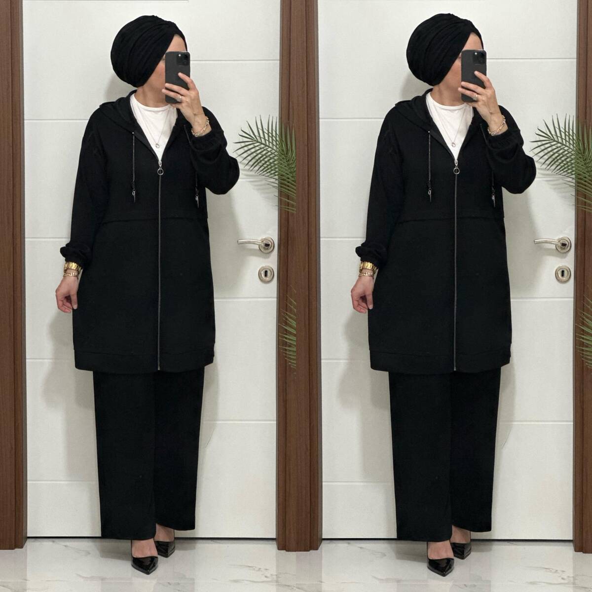 5222 K 150 SİYAH ZİNCİR DETAY SPOR İKİLİ TAKIM