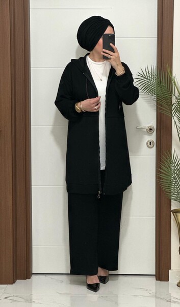 5222 K 150 SİYAH ZİNCİR DETAY SPOR İKİLİ TAKIM - Thumbnail