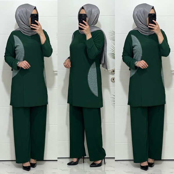 3333 K 70 ZÜMRÜT YEŞİLİ TAŞ DETAY SANDY TAKIM - Thumbnail