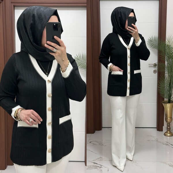 6161 K 140 SİYAH YENİ SEZON MERSERİZE HIRKA STOKTA - Thumbnail