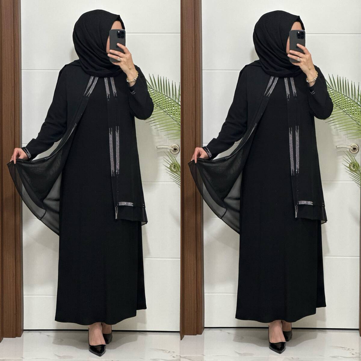 1453 K 150 SİYAH ŞİFON TAŞLI ABİYE 