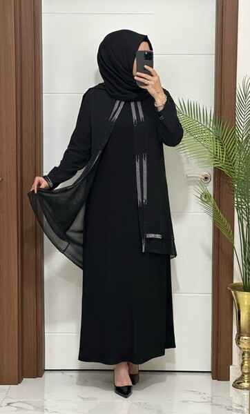 MASAL ABİYEM - 1453 K 150 SİYAH ŞİFON TAŞLI ABİYE 