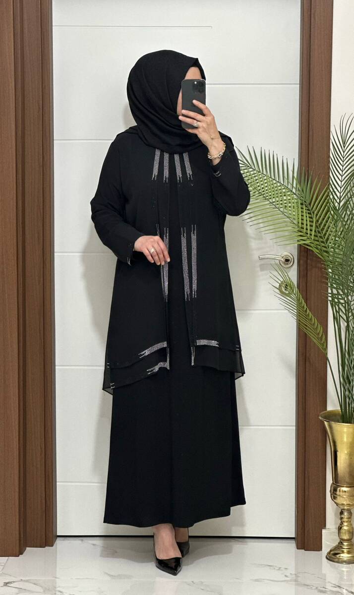 1453 K 150 SİYAH ŞİFON TAŞLI ABİYE 