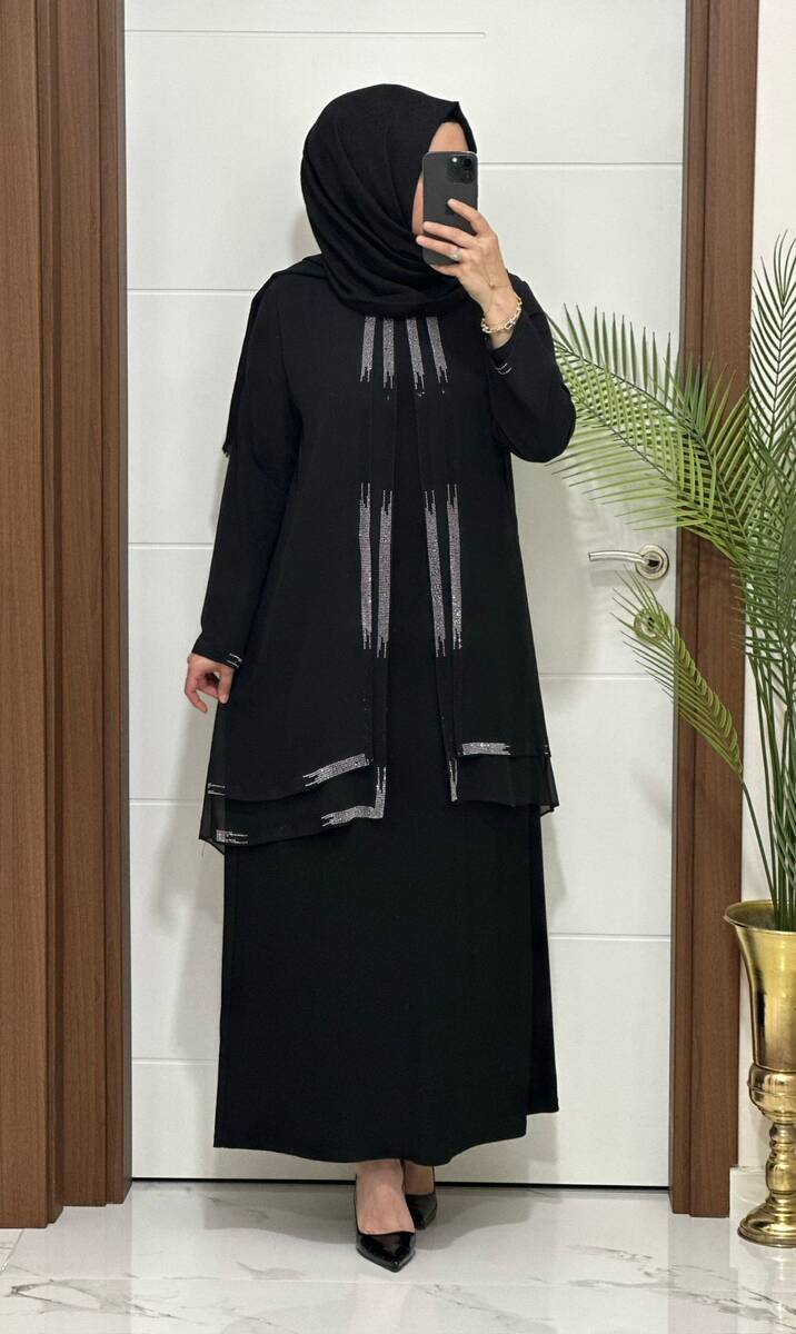 1453 K 150 SİYAH ŞİFON TAŞLI ABİYE 