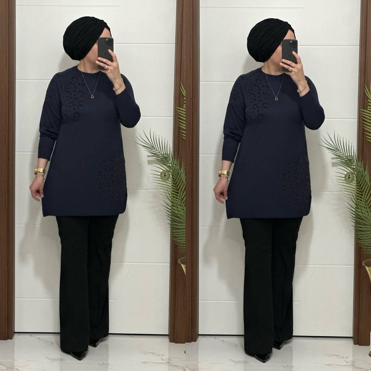 35301K 100 LACİVERT LEOPAR DESEN TRİKO TUNİK