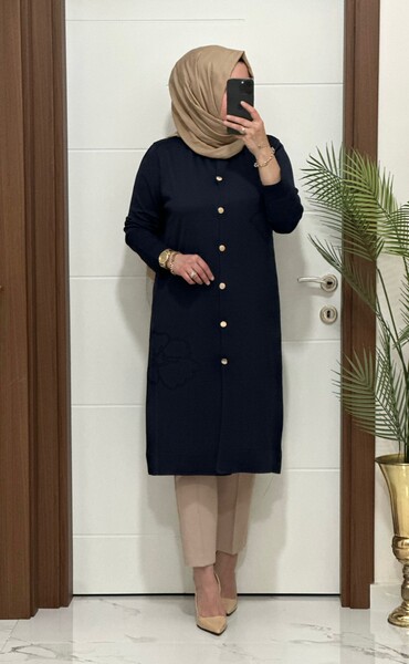 MASAL ABİYEM - 3580 K120 LACİVERT SOĞUK İPLİK DÜĞMELİ HIRKA 