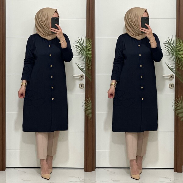 3580 K120 LACİVERT SOĞUK İPLİK DÜĞMELİ HIRKA - Thumbnail