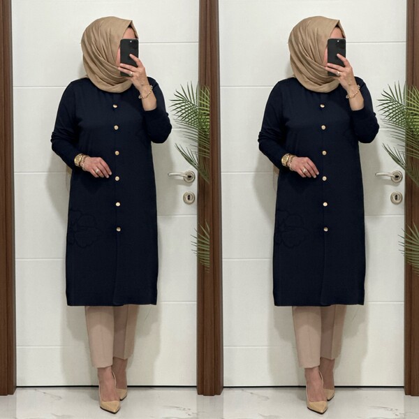 3580 K120 LACİVERT SOĞUK İPLİK DÜĞMELİ HIRKA - Thumbnail