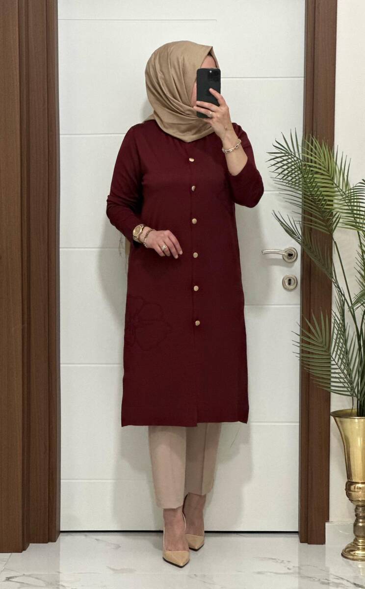 3580 K120 BORDO SOĞUK İPLİK DÜĞMELİ HIRKA 