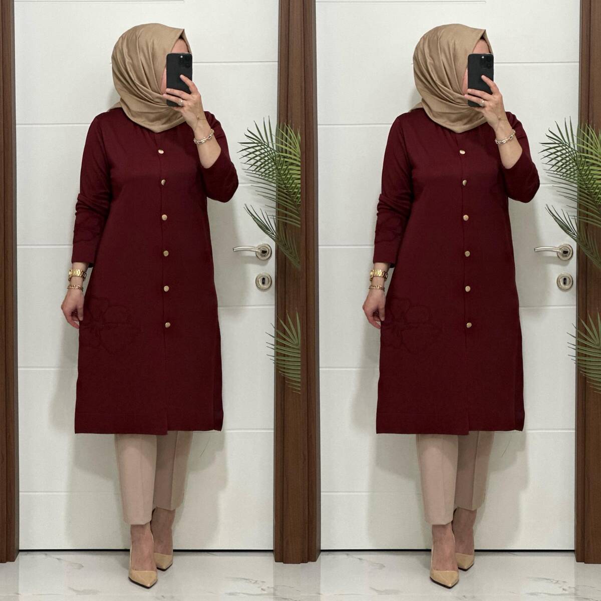 3580 K120 BORDO SOĞUK İPLİK DÜĞMELİ HIRKA 