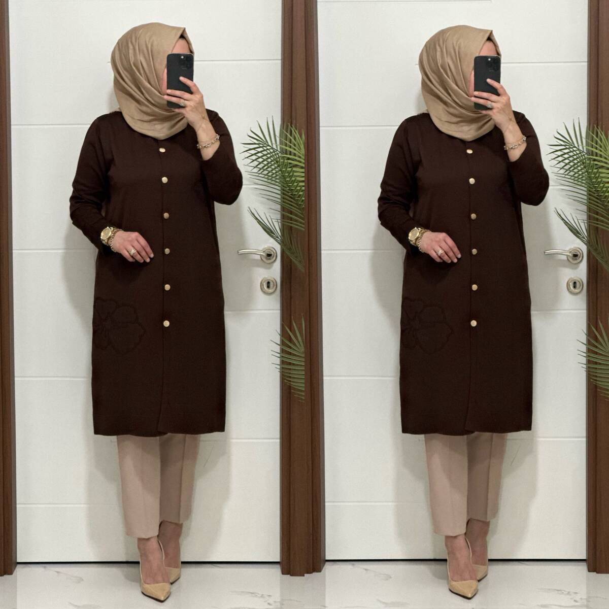 3580 K120 KAHVE SOĞUK İPLİK DÜĞMELİ HIRKA 