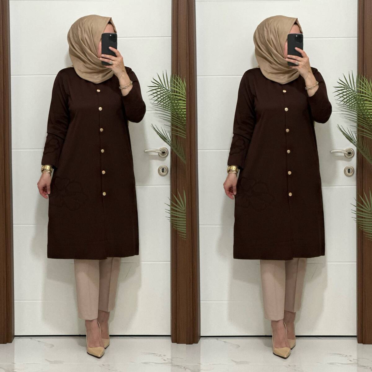 3580 K120 KAHVE SOĞUK İPLİK DÜĞMELİ HIRKA 