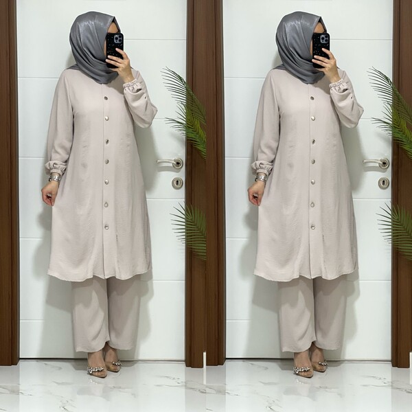 MASAL ABİYEM - 4747 K40 BEJ TAM BOY DÜĞMELİ YIRTMAÇLI TAKIM 