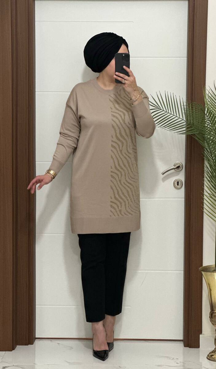 5100 K 100 VİZON ZEBRA DESEN SOĞUK İPLİK TUNİK