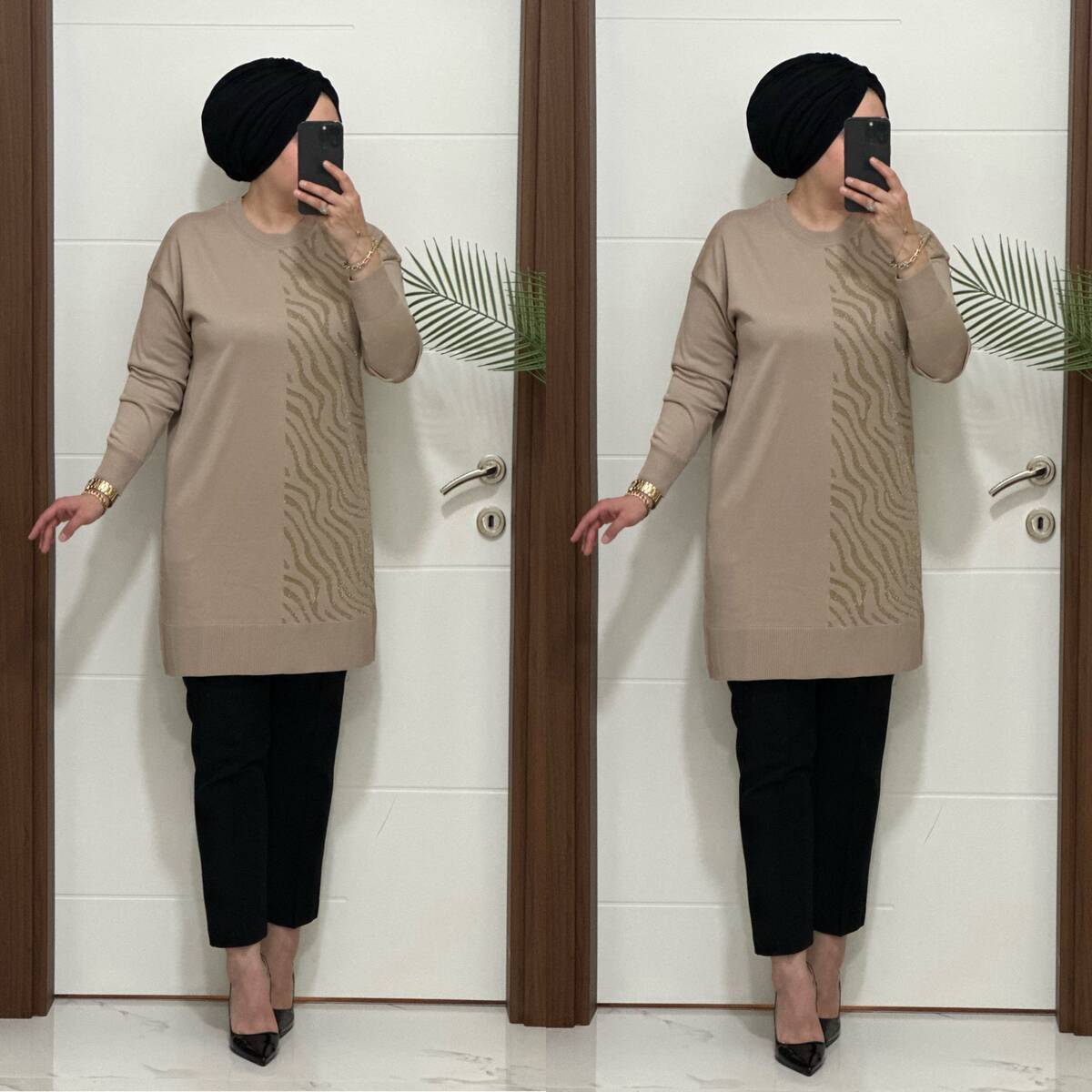 5100 K 100 VİZON ZEBRA DESEN SOĞUK İPLİK TUNİK