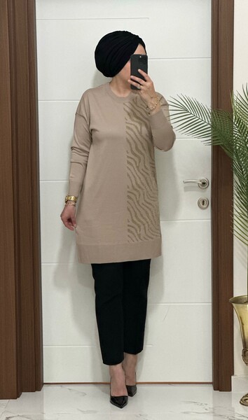 MASAL ABİYEM - 5100 K 100 VİZON ZEBRA DESEN SOĞUK İPLİK TUNİK