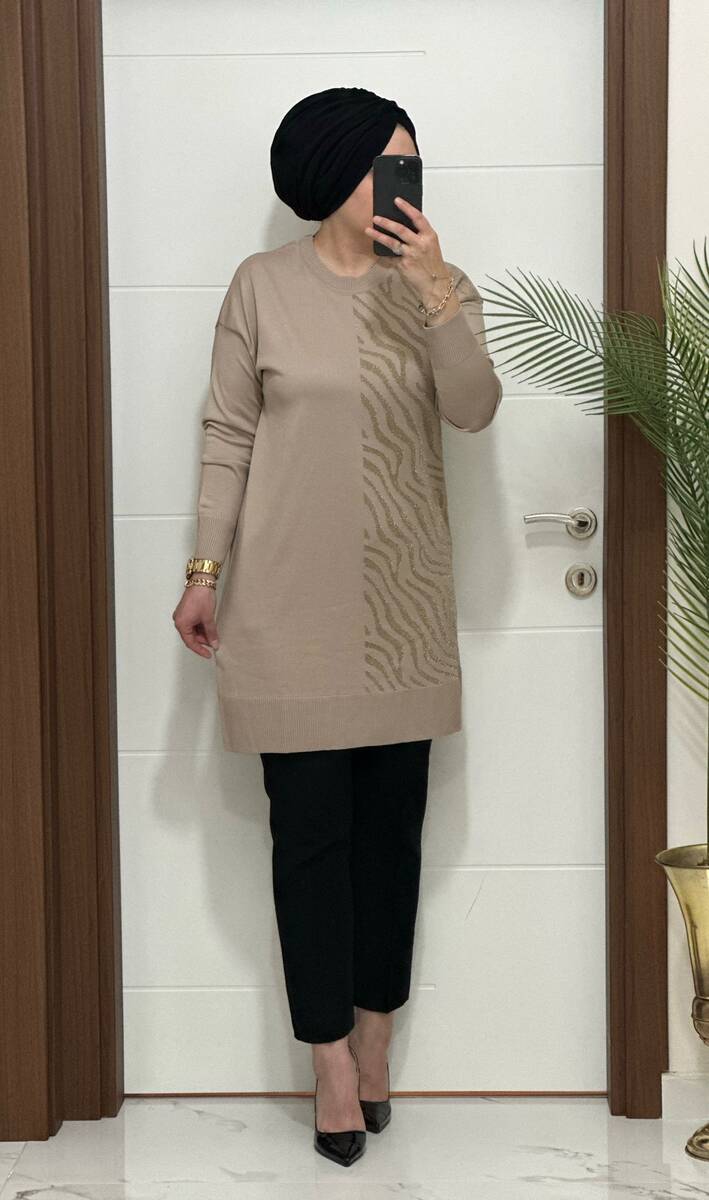 5100 K 100 VİZON ZEBRA DESEN SOĞUK İPLİK TUNİK