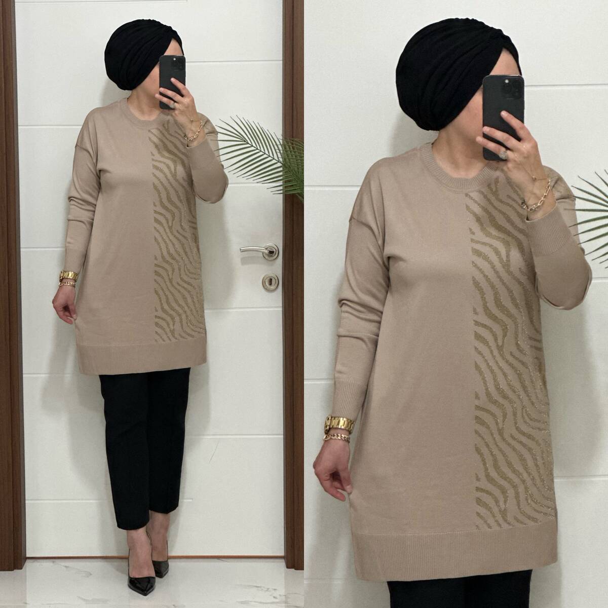 5100 K 100 VİZON ZEBRA DESEN SOĞUK İPLİK TUNİK