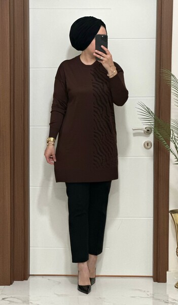 MASAL ABİYEM - 5100 K 100 KAHVE ZEBRA DESEN SOĞUK İPLİK TUNİK