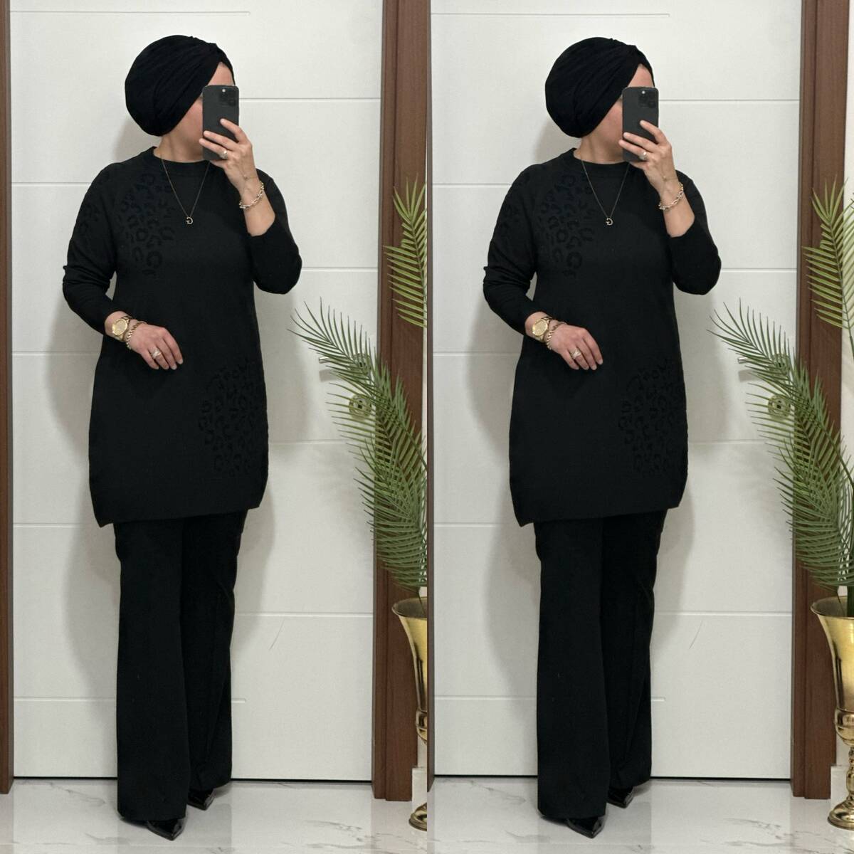 35301K 100 SİYAH LEOPAR DESEN TRİKO TUNİK