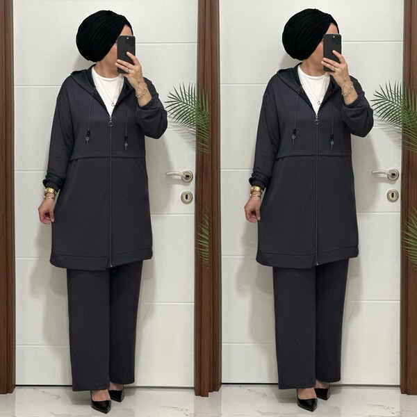 5222 K 150 GRİ ZİNCİR DETAY SPOR İKİLİ TAKIM - Thumbnail