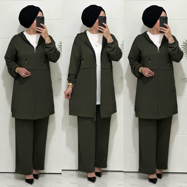 5222 K 150 HAKİ YEŞİL ZİNCİR DETAY SPOR İKİLİ TAKIM - Thumbnail