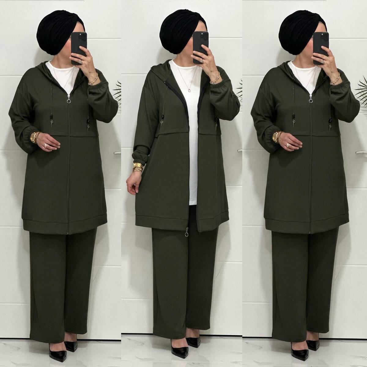 5222 K 150 HAKİ YEŞİL ZİNCİR DETAY SPOR İKİLİ TAKIM